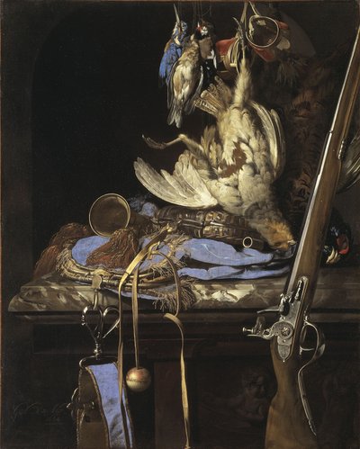 Game with hunting equipment in a niche by Willem van Aelst